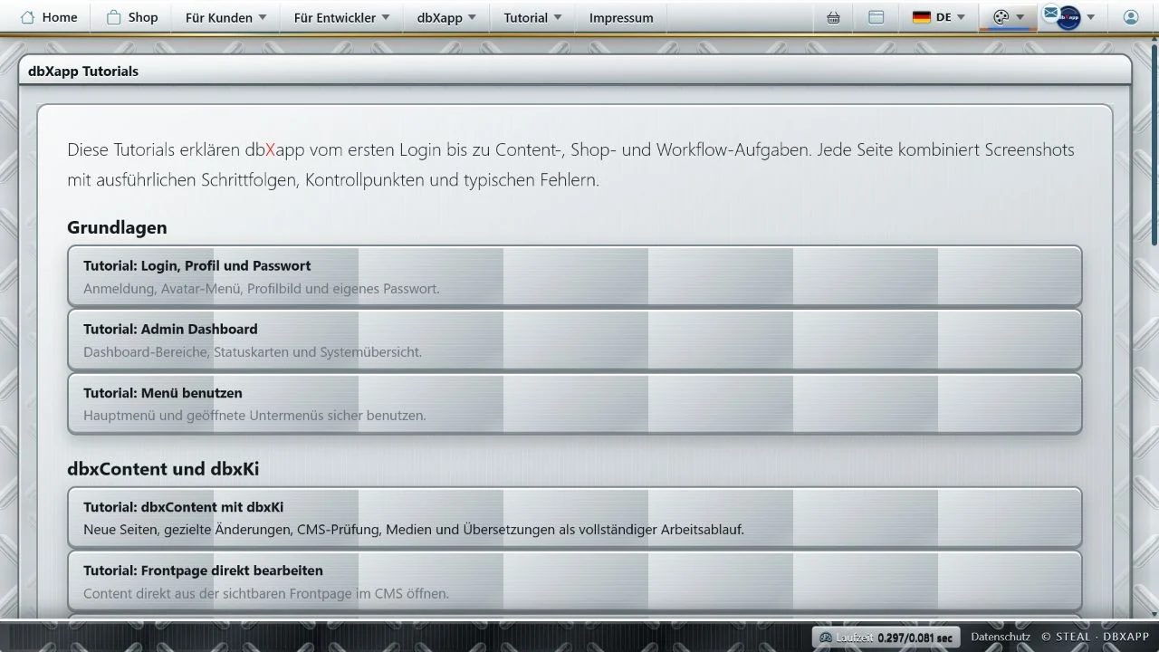 dbxapp Tutorials im STEAL-Design mit Chrom, Edelstahl und Riffelblech