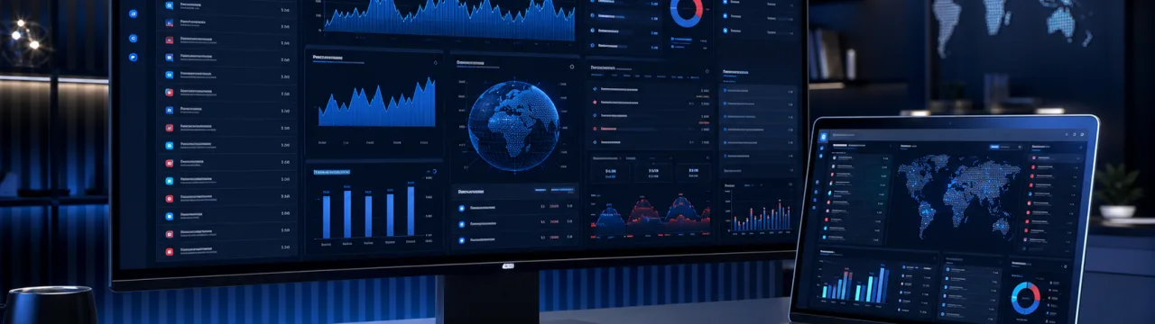 Illustration einer komfortablen Desktop-Arbeitsumgebung mit Dashboard und automatisch aktualisierten Daten